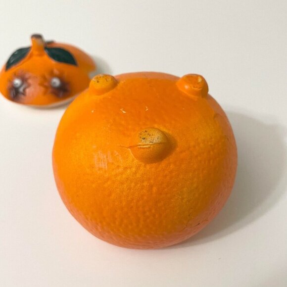 Vintage Orange Anthropomorphic Smiling Fruit Ceramic Sugar Bowl Googly Eyes - Picture 13 of 16